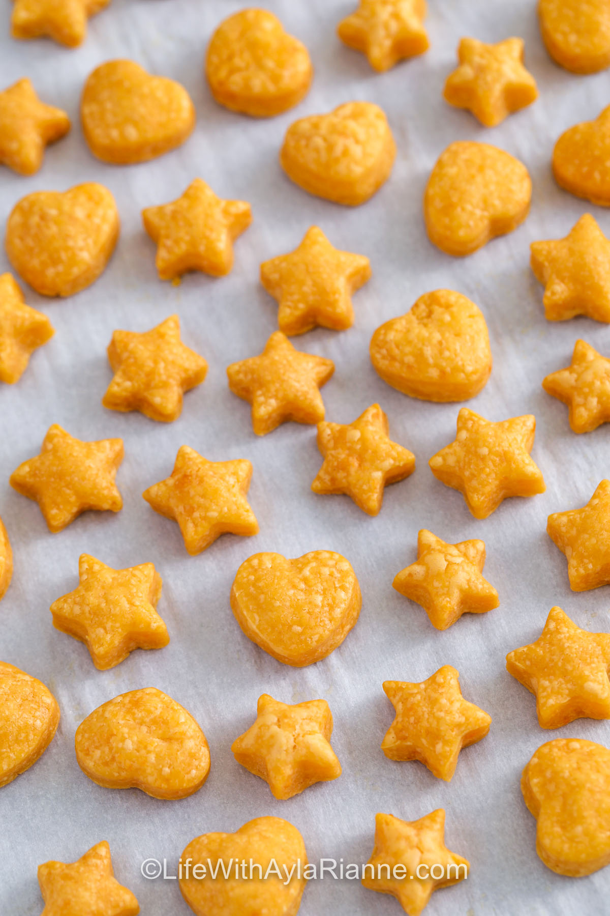 Homemade Cheese Crackers on parchment