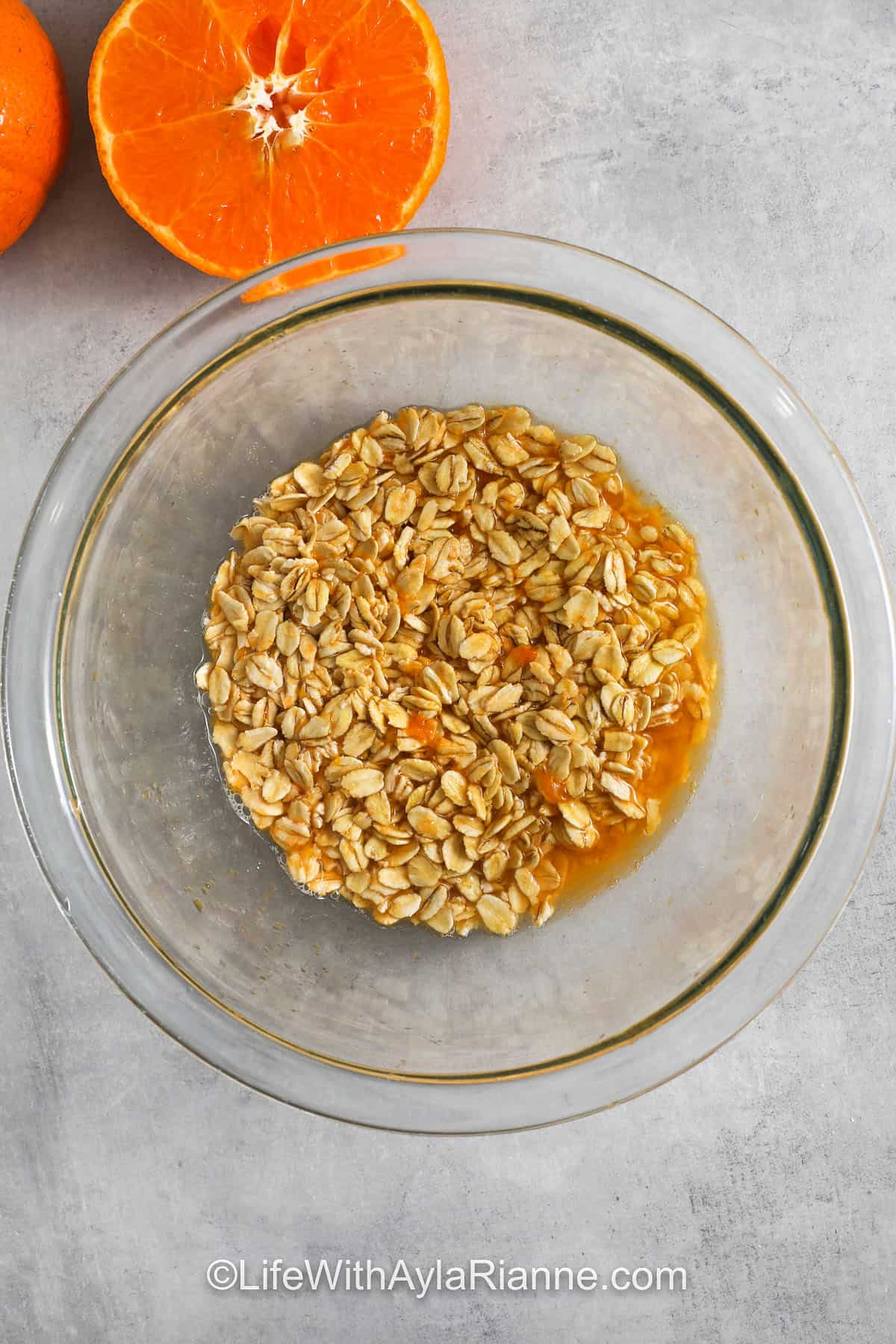 soaking oats in orange and juice to make Princess Diana Oats